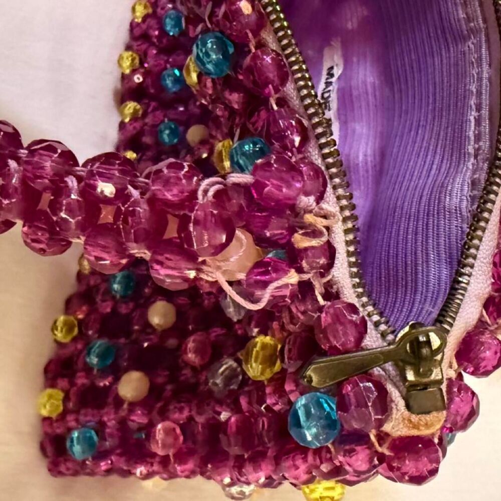 Vintage 1960s Purple Beaded Mini Bag, Made in Italy - Picture 4 of 8